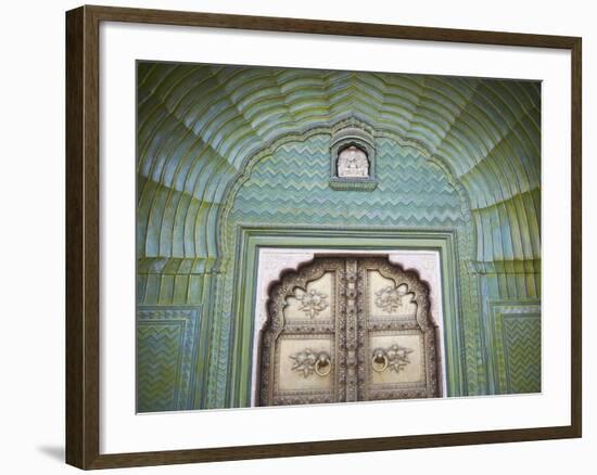 Green Gate in Pitam Niwas Chowk, City Palace, Jaipur, Rajasthan, India-Ian Trower-Framed Photographic Print
