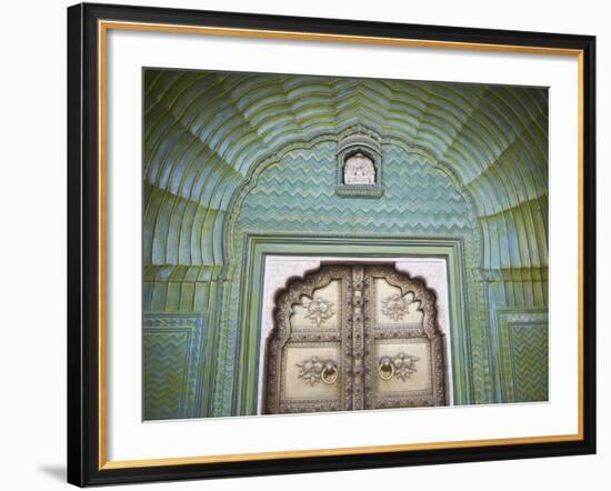 Green Gate in Pitam Niwas Chowk, City Palace, Jaipur, Rajasthan, India-Ian Trower-Framed Photographic Print