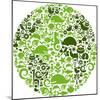 Green Globe Outline Made From Birds, Animals And Flowers Icons-Marish-Mounted Art Print