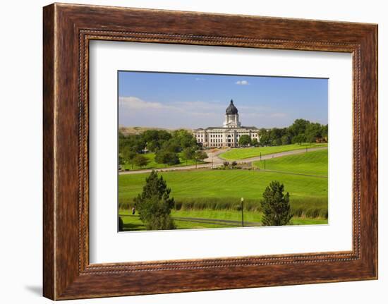 Green grass of park leading to South Dakota State Capitol and complex, Pierre, South Dakota-null-Framed Photographic Print