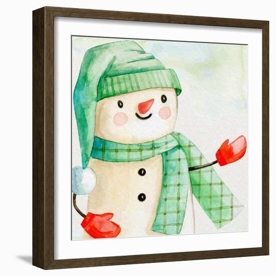 Green Hat Snowman-Kim Allen-Framed Art Print