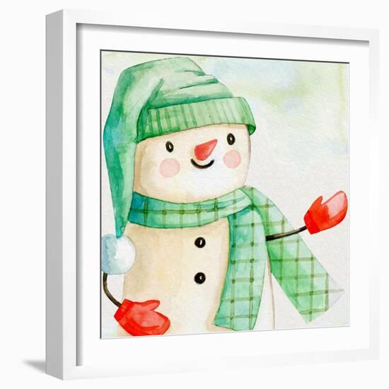 Green Hat Snowman-Kim Allen-Framed Art Print