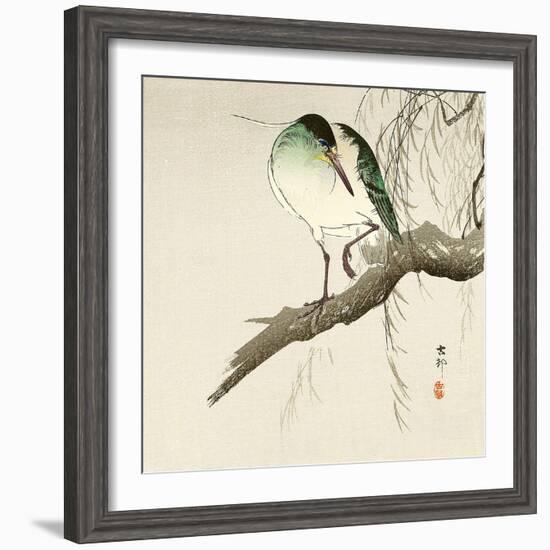 Green Heron on Branch-Koson Ohara-Framed Giclee Print