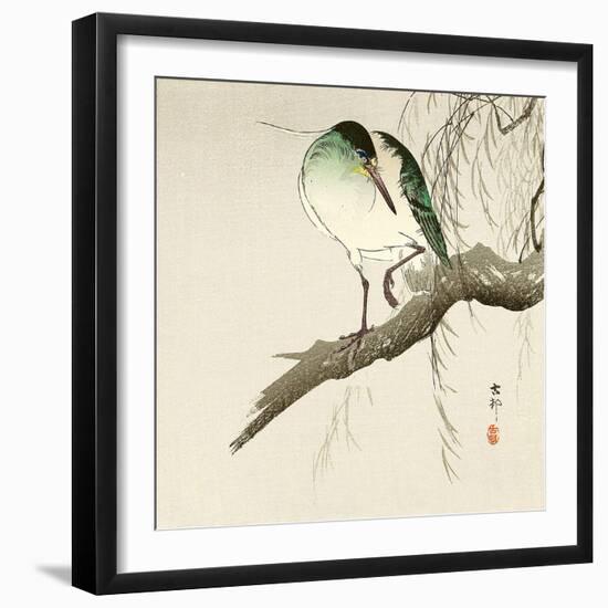 Green Heron on Branch-Koson Ohara-Framed Giclee Print
