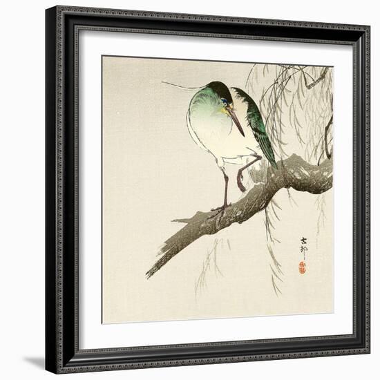 Green Heron on Branch-Koson Ohara-Framed Giclee Print