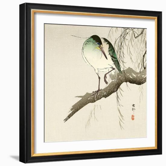 Green Heron on Branch-Koson Ohara-Framed Giclee Print