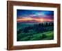 Green Hills Glowing by Warm Sunlight at Twilight. Dramatic Scene. Colorful Sky, Red Clouds. Carpath-Leonid Tit-Framed Photographic Print