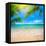 Green Leaves of Palm Tree and Tropical Beach-Aleksandr Ozerov-Framed Premier Image Canvas