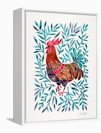 Green Leaves Rooster-Cat Coquillette-Framed Premier Image Canvas