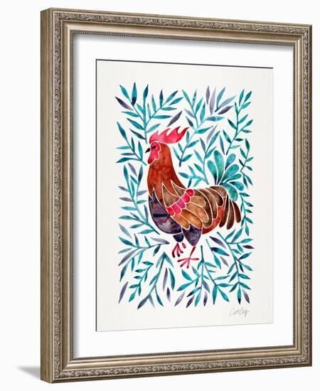 Green Leaves Rooster-Cat Coquillette-Framed Giclee Print