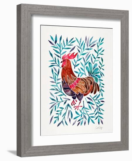 Green Leaves Rooster-Cat Coquillette-Framed Giclee Print