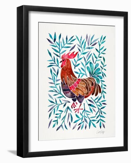 Green Leaves Rooster-Cat Coquillette-Framed Giclee Print