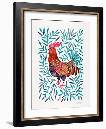 Green Leaves Rooster-Cat Coquillette-Framed Giclee Print