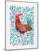 Green Leaves Rooster-Cat Coquillette-Mounted Giclee Print