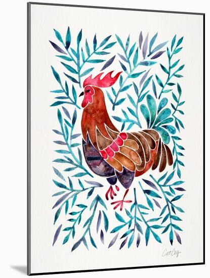 Green Leaves Rooster-Cat Coquillette-Mounted Giclee Print