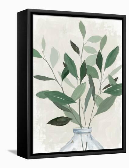 Green Leaves Vase I-Aria K-Framed Stretched Canvas