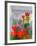 Green Life. Nature. Flowers. Red Tulips. Hand Drawn Landscape. Dark Sky. Rainy Day. Art. Summer Gar-Diana Lapshina-Framed Art Print