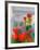 Green Life. Nature. Flowers. Red Tulips. Hand Drawn Landscape. Dark Sky. Rainy Day. Art. Summer Gar-Diana Lapshina-Framed Art Print