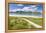 Green meadows and flowers surrounded by turquoise sea and fine sand, Ramberg, Lofoten Islands, Norw-Roberto Moiola-Framed Premier Image Canvas