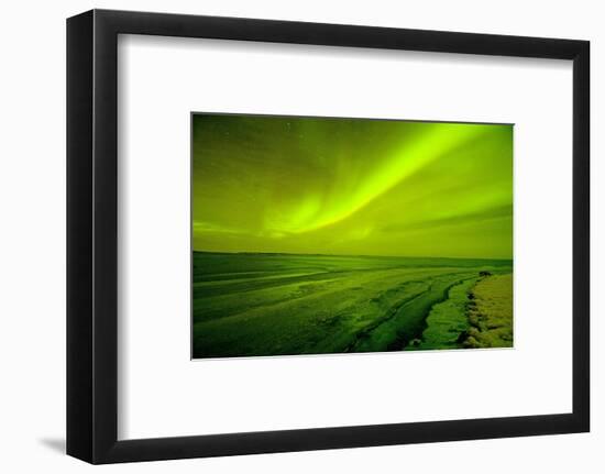 Green Northern Lights over the Sea, Beaufort Sea, ANWR, Alaska, USA-Steve Kazlowski-Framed Photographic Print