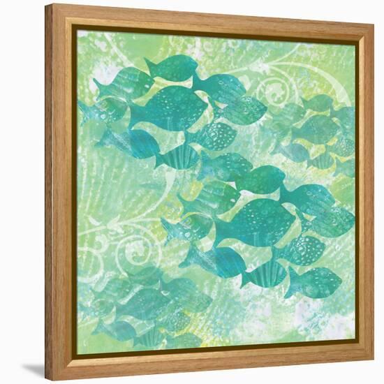 Green Ocean Teal School of Fish-Bee Sturgis-Framed Stretched Canvas