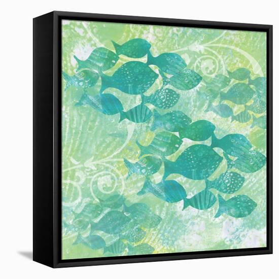 Green Ocean Teal School of Fish-Bee Sturgis-Framed Stretched Canvas
