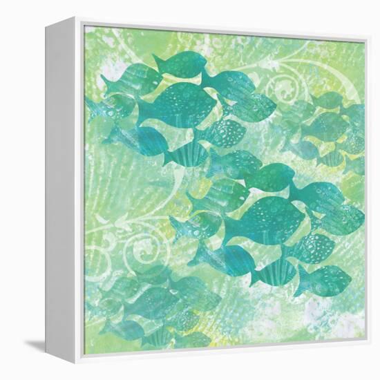 Green Ocean Teal School of Fish-Bee Sturgis-Framed Stretched Canvas