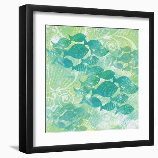 Green Ocean Teal School of Fish-Bee Sturgis-Framed Art Print