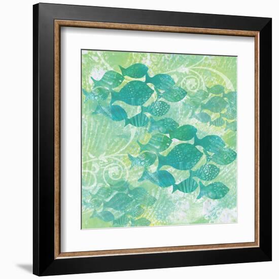 Green Ocean Teal School of Fish-Bee Sturgis-Framed Art Print