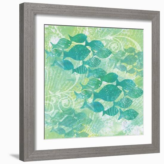 Green Ocean Teal School of Fish-Bee Sturgis-Framed Art Print