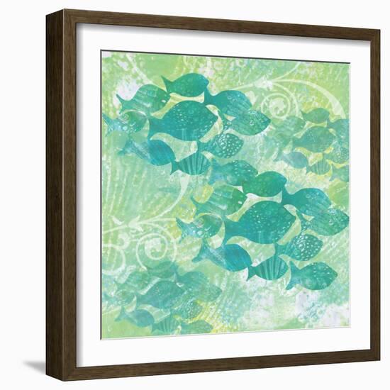 Green Ocean Teal School of Fish-Bee Sturgis-Framed Art Print