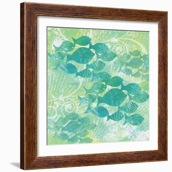 Green Ocean Teal School of Fish-Bee Sturgis-Framed Art Print