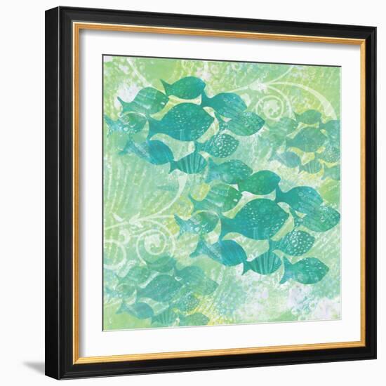 Green Ocean Teal School of Fish-Bee Sturgis-Framed Art Print