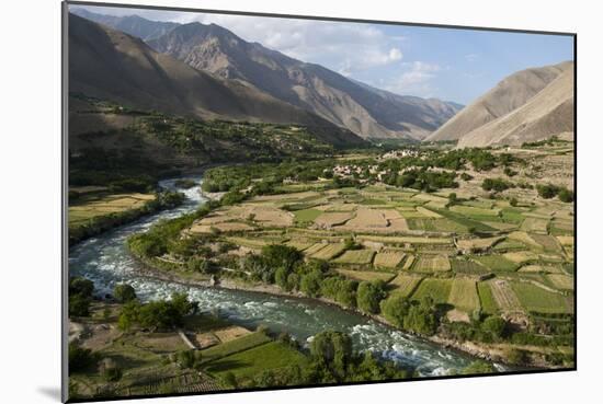 Green of irrigated fields contrast with arid hills, farmers ingenuity in dry landscape, Afghanistan-Alex Treadway-Mounted Photographic Print