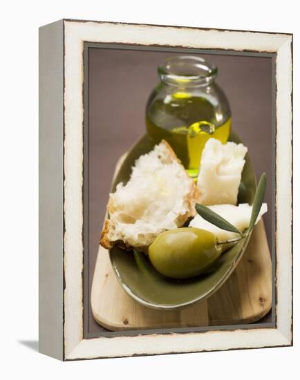 Green Olive, White Bread, Parmesan and Olive Oil-null-Framed Premier Image Canvas