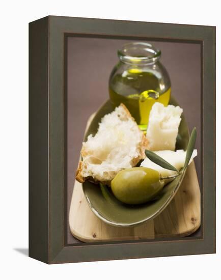 Green Olive, White Bread, Parmesan and Olive Oil-null-Framed Premier Image Canvas