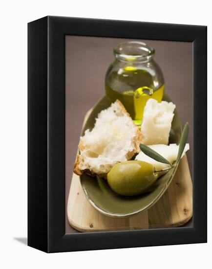 Green Olive, White Bread, Parmesan and Olive Oil-null-Framed Premier Image Canvas