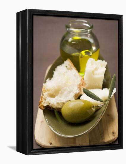 Green Olive, White Bread, Parmesan and Olive Oil-null-Framed Premier Image Canvas