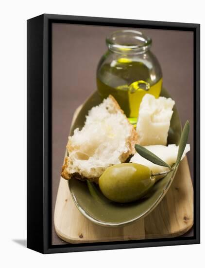 Green Olive, White Bread, Parmesan and Olive Oil-null-Framed Premier Image Canvas