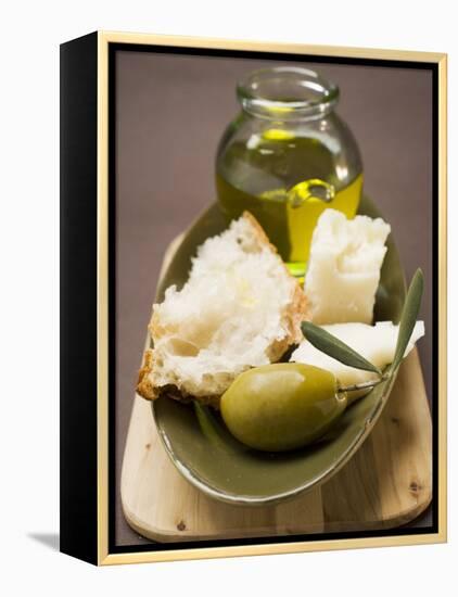 Green Olive, White Bread, Parmesan and Olive Oil-null-Framed Premier Image Canvas