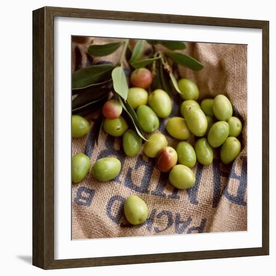 Green Olives on Burlap-George Seper-Framed Photographic Print