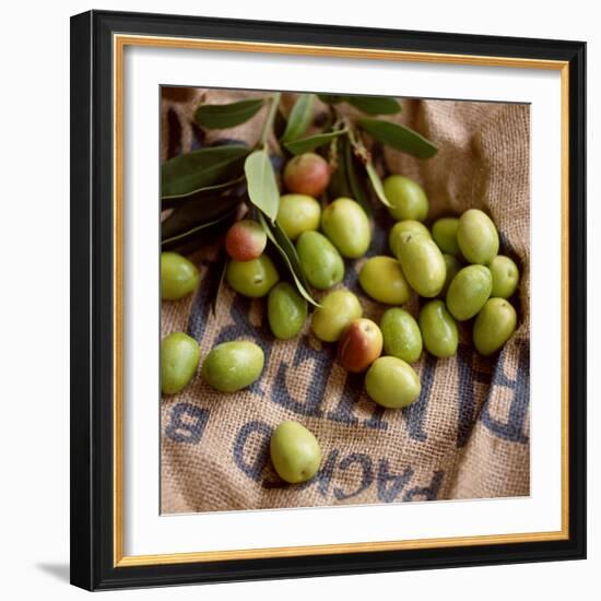 Green Olives on Burlap-George Seper-Framed Photographic Print