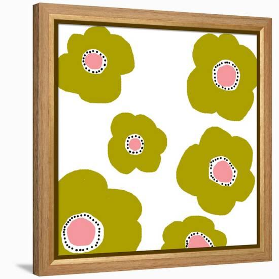 Green Pop Flowers-Jan Weiss-Framed Stretched Canvas