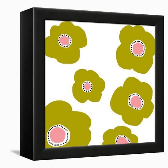 Green Pop Flowers-Jan Weiss-Framed Stretched Canvas