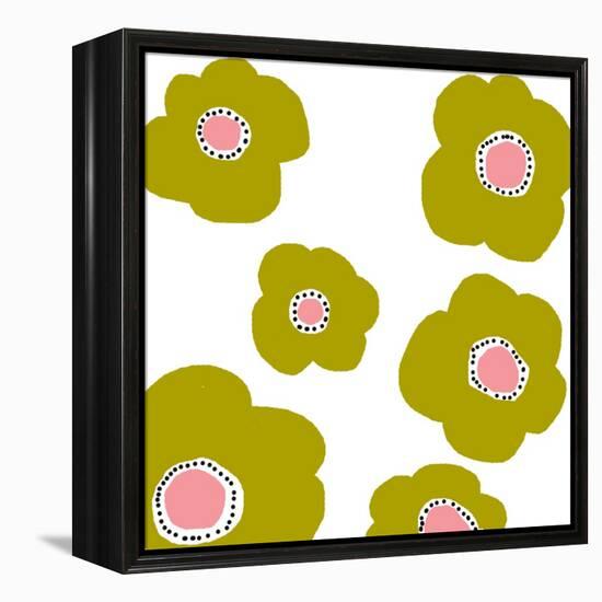 Green Pop Flowers-Jan Weiss-Framed Stretched Canvas