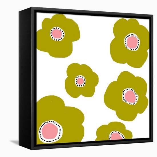 Green Pop Flowers-Jan Weiss-Framed Stretched Canvas