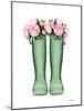 Green Rain Boots with Peony-Amanda Greenwood-Mounted Art Print