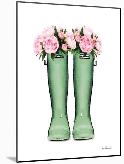 Green Rain Boots with Peony-Amanda Greenwood-Mounted Art Print