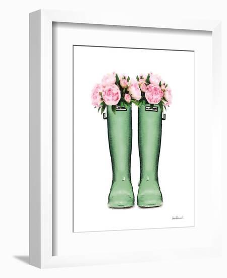 Green Rain Boots with Peony-Amanda Greenwood-Framed Premium Giclee Print