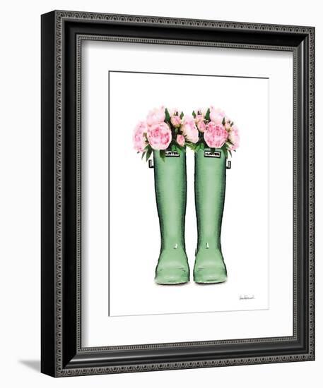 Green Rain Boots with Peony-Amanda Greenwood-Framed Premium Giclee Print